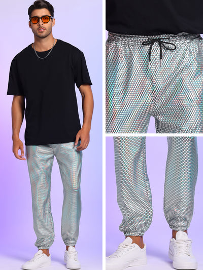 Men's Sparkly Metallic Nightclub Disco Shiny Sequin Joggers Pants