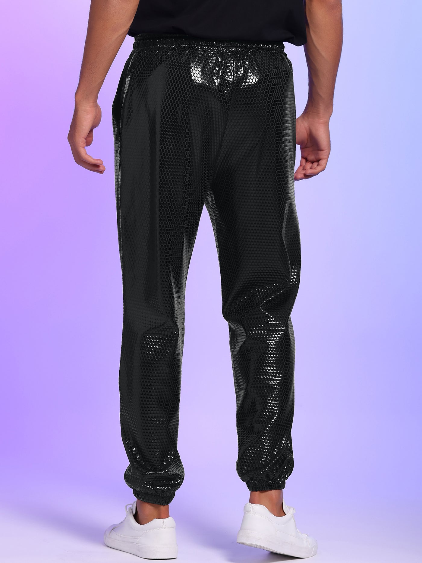Bublédon Men's Sparkly Metallic Nightclub Disco Shiny Sequin Joggers Pants