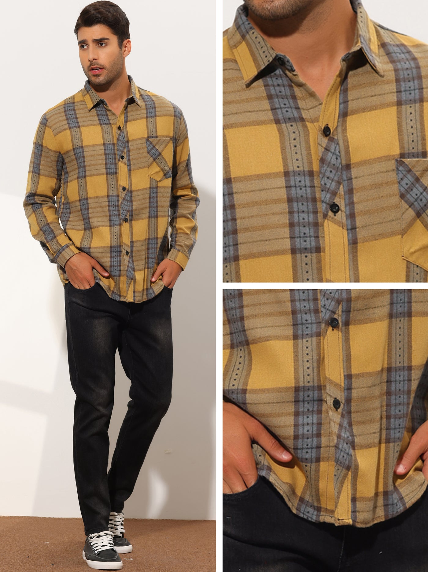 Bublédon Men's Plaid Casual Long Sleeve Button Up Western Checkered Shirts