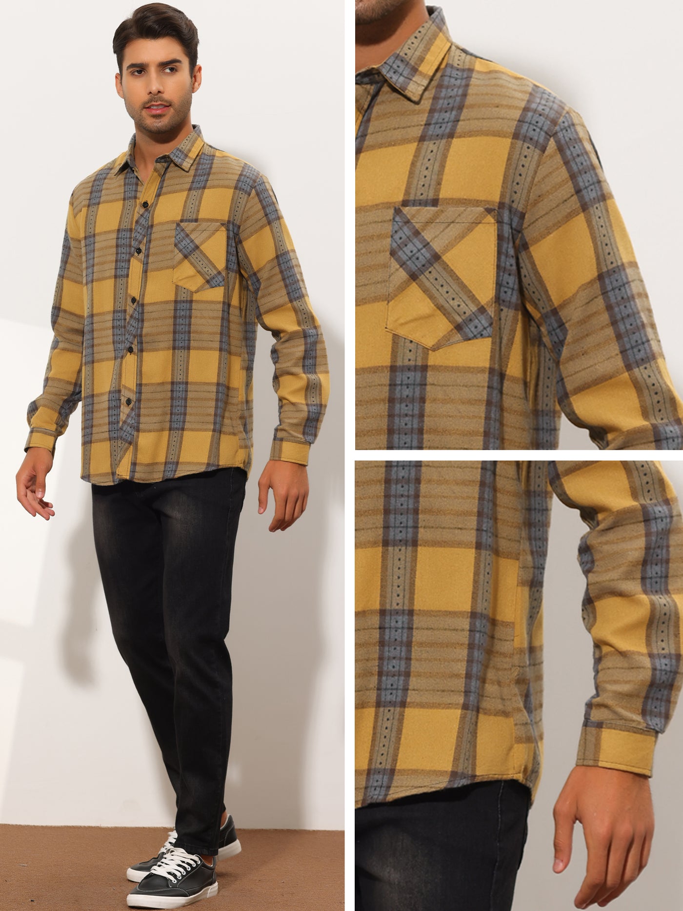 Bublédon Men's Plaid Casual Long Sleeve Button Up Western Checkered Shirts