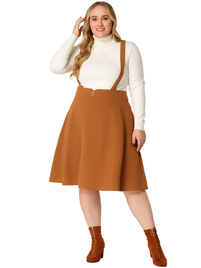 A Line Knit Button Decor Suspender Skirt