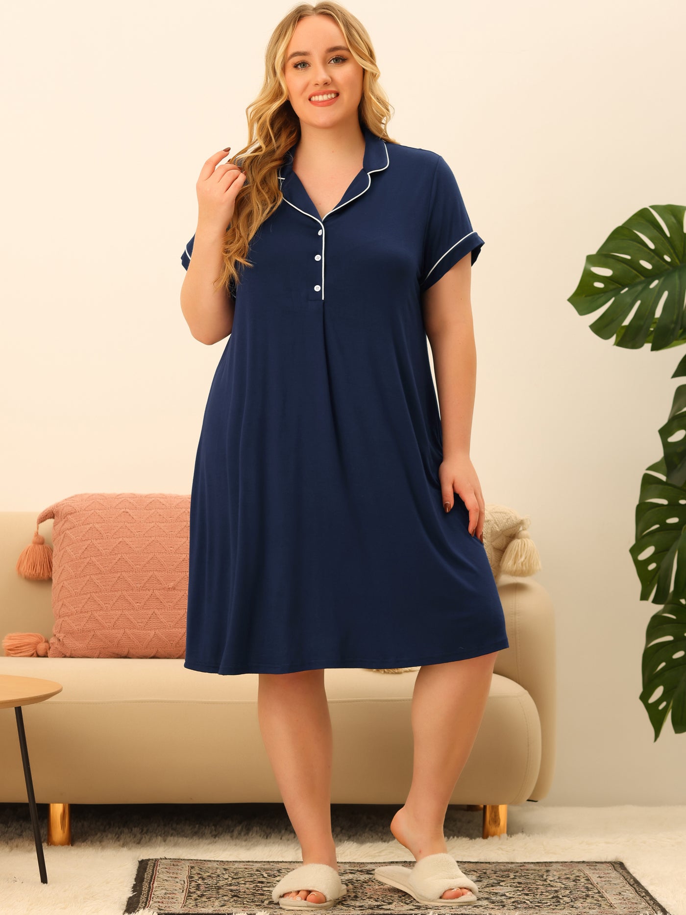 Bublédon Plus Size Sleep Shirt for Women Short Sleeves Pajama Button Down Nightgown Nightdress Sleepwear
