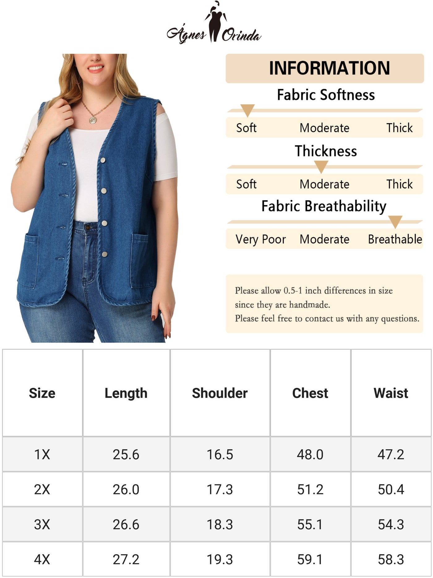 Bublédon Women's Plus Size Sleeveless Denim Vest Button Down V Neck Jean Waistcoat Vests