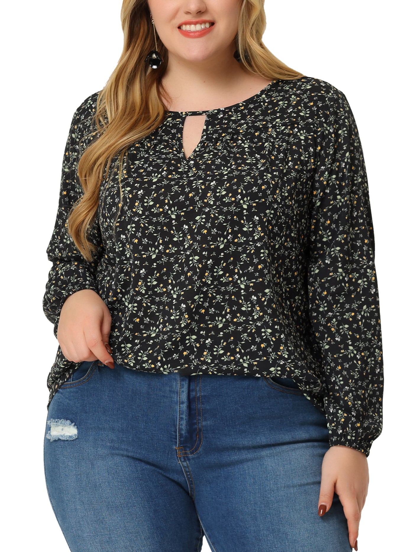 Bublédon Woven Straight Line Ditsy Floral Round Neck Blouse