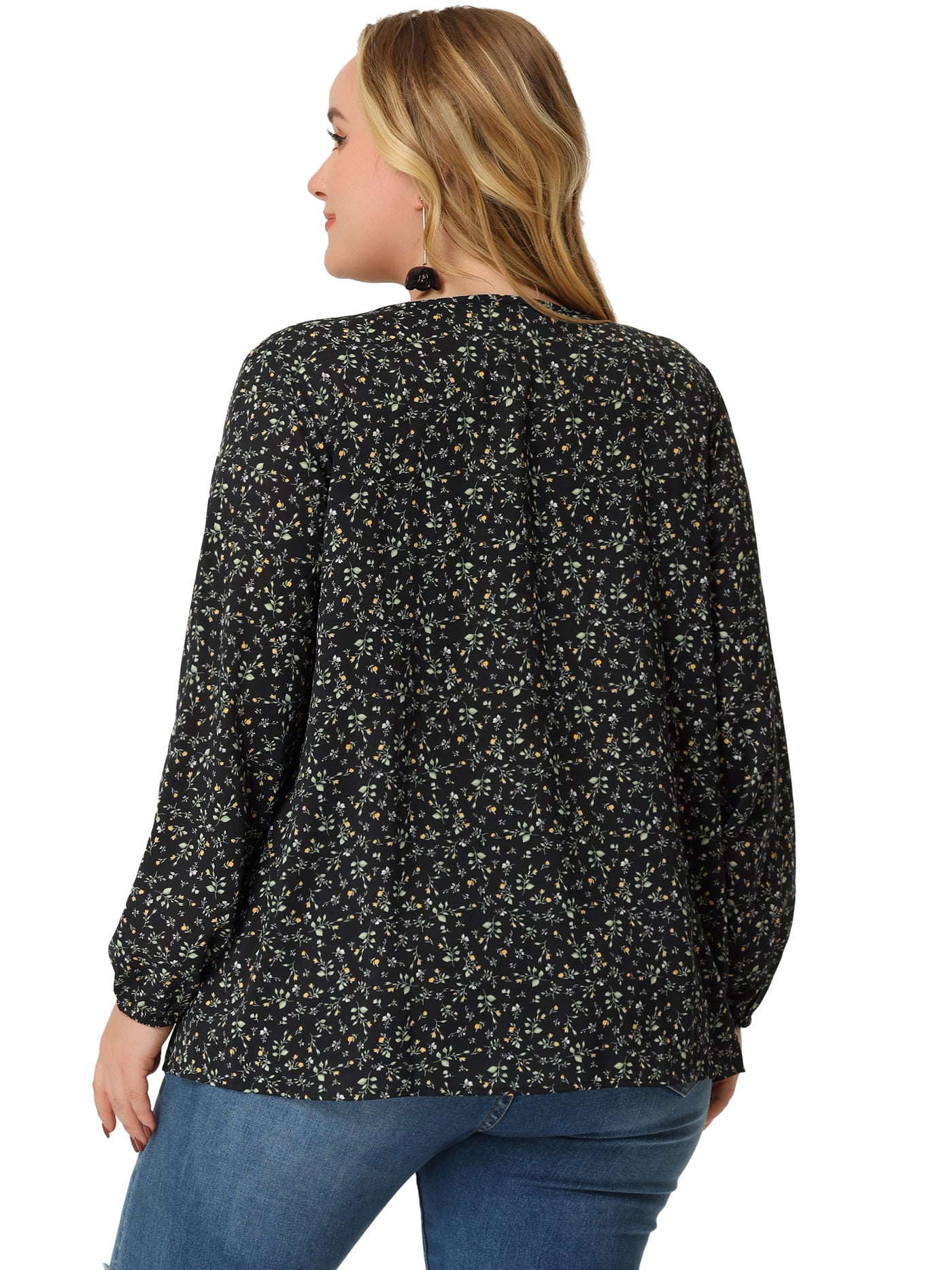 Bublédon Woven Straight Line Ditsy Floral Round Neck Blouse