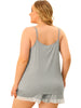Pajamas Set for Women Plus Size Cami Lace Panel Elastic Waist Shorts Sleepwear Loungewear