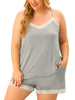 Pajamas Set for Women Plus Size Cami Lace Panel Elastic Waist Shorts Sleepwear Loungewear