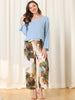 Womens 2pcs Long Sleeve Capri Pants Floral Lounge Set Sleepwear Pajama Sets