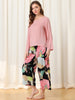 Womens 2pcs Long Sleeve Capri Pants Floral Lounge Set Sleepwear Pajama Sets