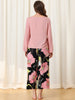 Womens 2pcs Long Sleeve Capri Pants Floral Lounge Set Sleepwear Pajama Sets