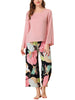 Womens 2pcs Long Sleeve Capri Pants Floral Lounge Set Sleepwear Pajama Sets
