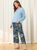 Womens 2pcs Long Sleeve Capri Pants Floral Lounge Set Sleepwear Pajama Sets
