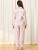 Womens Satin Sleepwear Soft Button Down Nightwear with Pants Pajama Set