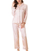 Womens Satin Sleepwear Soft Button Down Nightwear with Pants Pajama Set