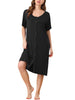 Womens Short Sleeve Nightshirt Button Down Nightgown Sleepwear Pajama Dress