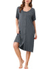 Womens Short Sleeve Nightshirt Button Down Nightgown Sleepwear Pajama Dress