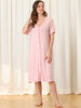 Womens Short Sleeve Nightshirt Button Down Nightgown Sleepwear Pajama Dress