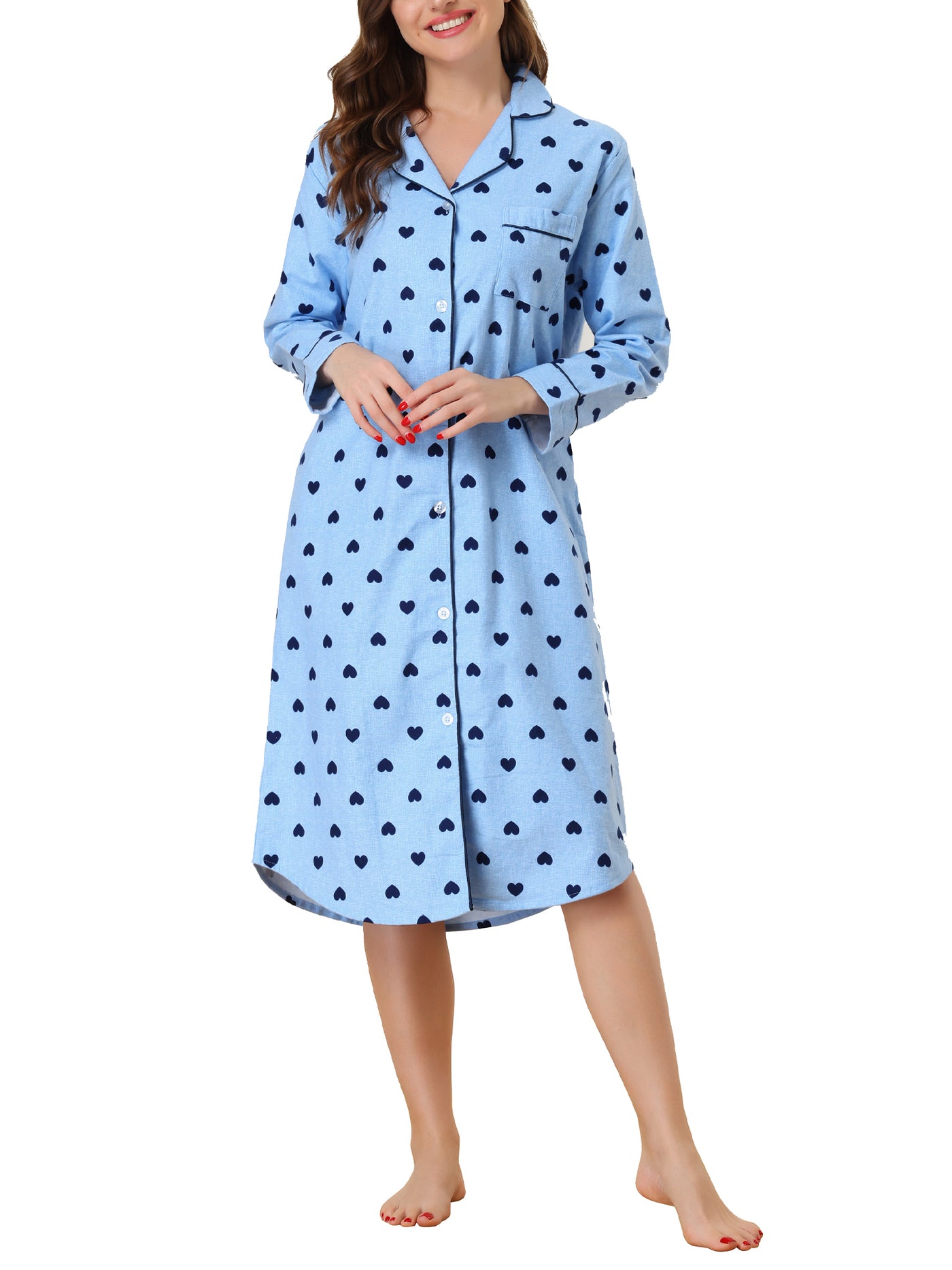 Bublédon Womens Plaid Heart Printed Shirtdress Sleepshirt Loungewear Pajama Shirt Dress