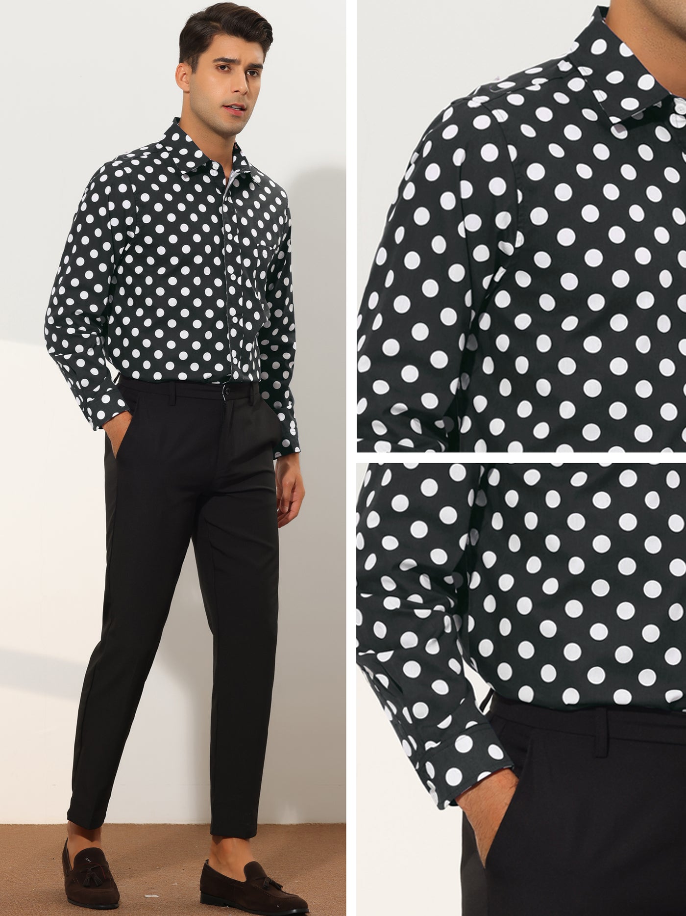 Bublédon Polka Dots Dress Shirt for Men's Button Down Long Sleeve Casual Business Shirts