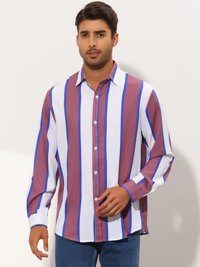 Men's Stripes Long Sleeves Pointed Collar Button Down Casual Shirt