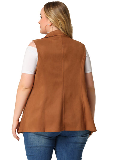 Women's Plus Size Vests Long Sleeveless Casual Lapel Suede Vest
