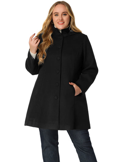 Bublédon Plus Size Single Breasted Winter Pea Trench Coat Detachable Hooded Overcoat