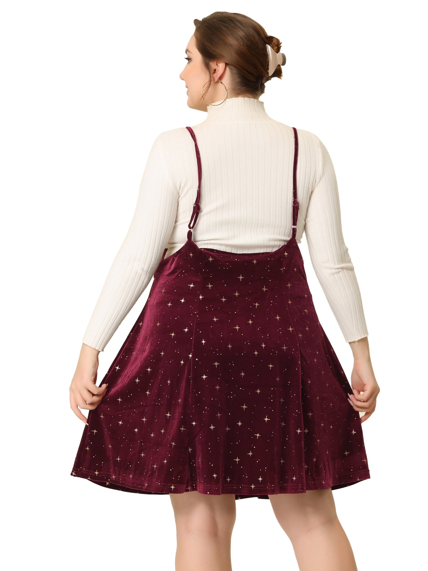 Bublédon Regular Fit Velvet Stars Suspender Skirt
