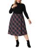 A Line Below The Knee Woven Tartan Flare Skirt