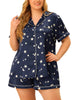 Plus Size Pajamas Set for Women Single Breasted Stars Short Sleeve Sleepwear