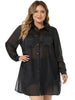 Satin H Line Button Up Long Sleeve Shirt