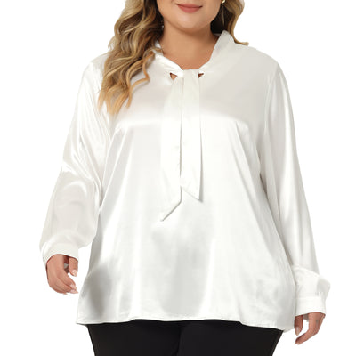 Satin Relax Fit Tie Neck Long Sleeve Shirt