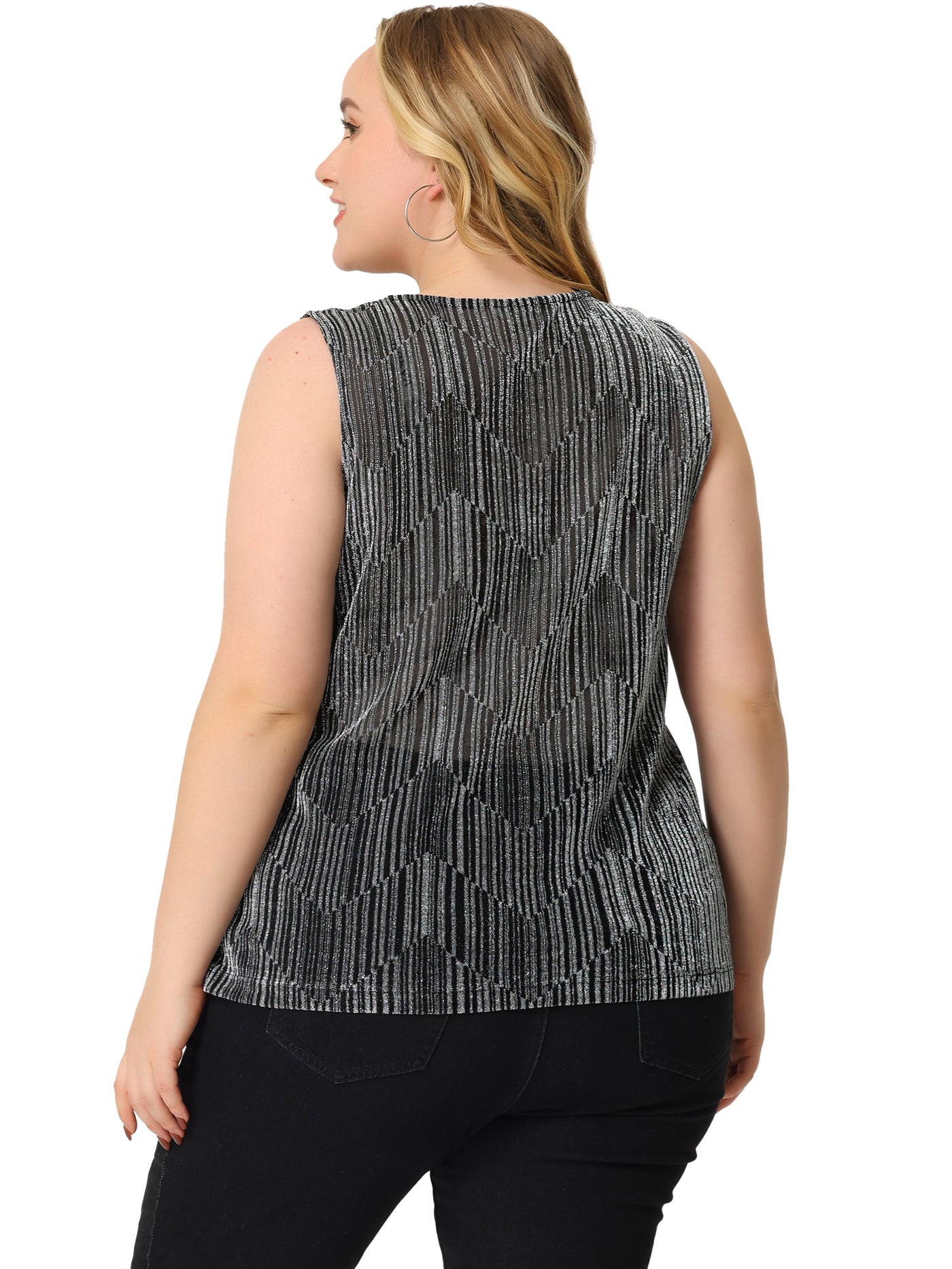Bublédon Plus Size Sequin Tops for Women Sleeveless Glitter Gradient Tank Club Party Vest