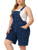 Plus Size Denim Overall for Women Contrast Stitch Cargo Pocket Adjustable Strap Jeans Pants