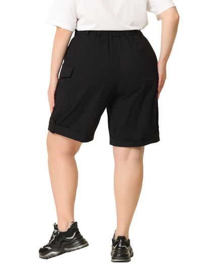 Plus Size Jogger Cargo Pocket Track Midi Shorts Pants