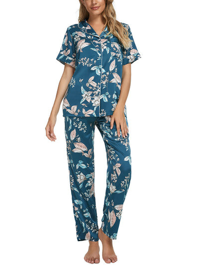 Women's 2pcs Floral Button Down Pajama Set Nightwear Sleepwear