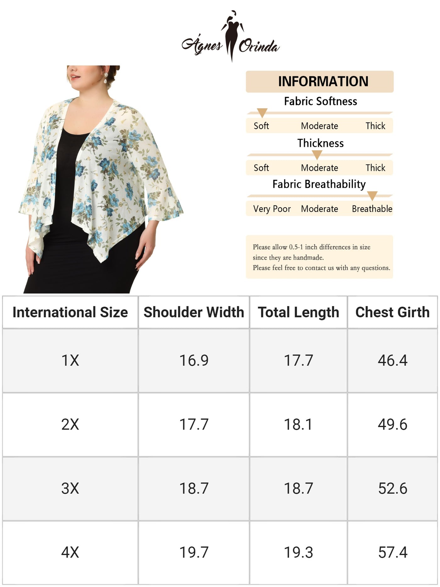 Bublédon Chiffon Cover Up for Women Plus Size 3/4 Sleeve Floral Printed Bikini Lightweight Summer Cardigans