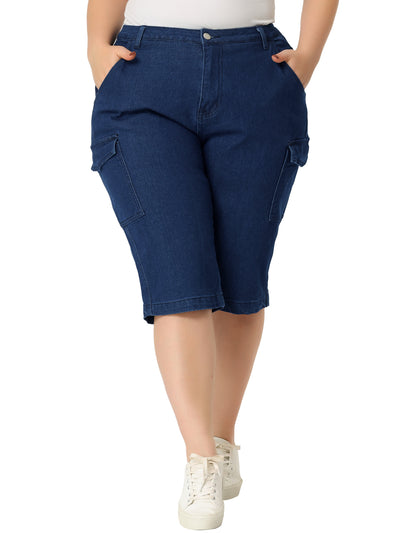 Bublédon Plus Size Jeans for Women Zipper Slash Pocket Button Denim Cargo Pants
