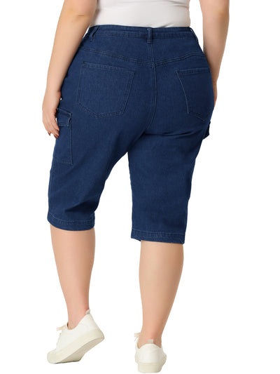 Plus Size Jeans for Women Zipper Slash Pocket Button Denim Cargo Pants