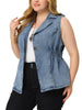 Plus Size Jacket Sleeveless Waistline Notched Lapel Button Denim Vests