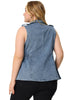 Plus Size Jacket Sleeveless Waistline Notched Lapel Button Denim Vests
