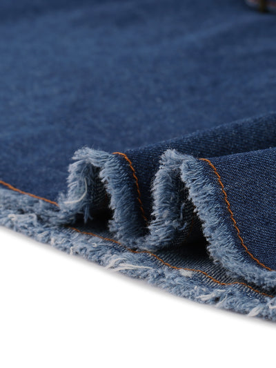 A Line Denim Frayed Jeans Button Overall Dress
