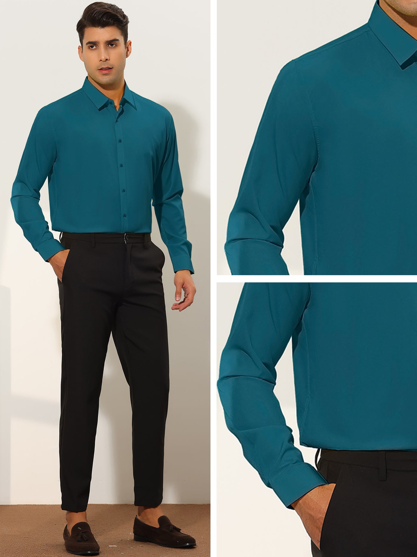 Bublédon Men's Solid Tuxedo Long Sleeves Button Down Office Business Dress Shirts