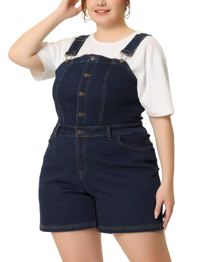 Plus Size Button Denim Overalls for Women Fashion Single Breasted Jumpsuit with Pockets