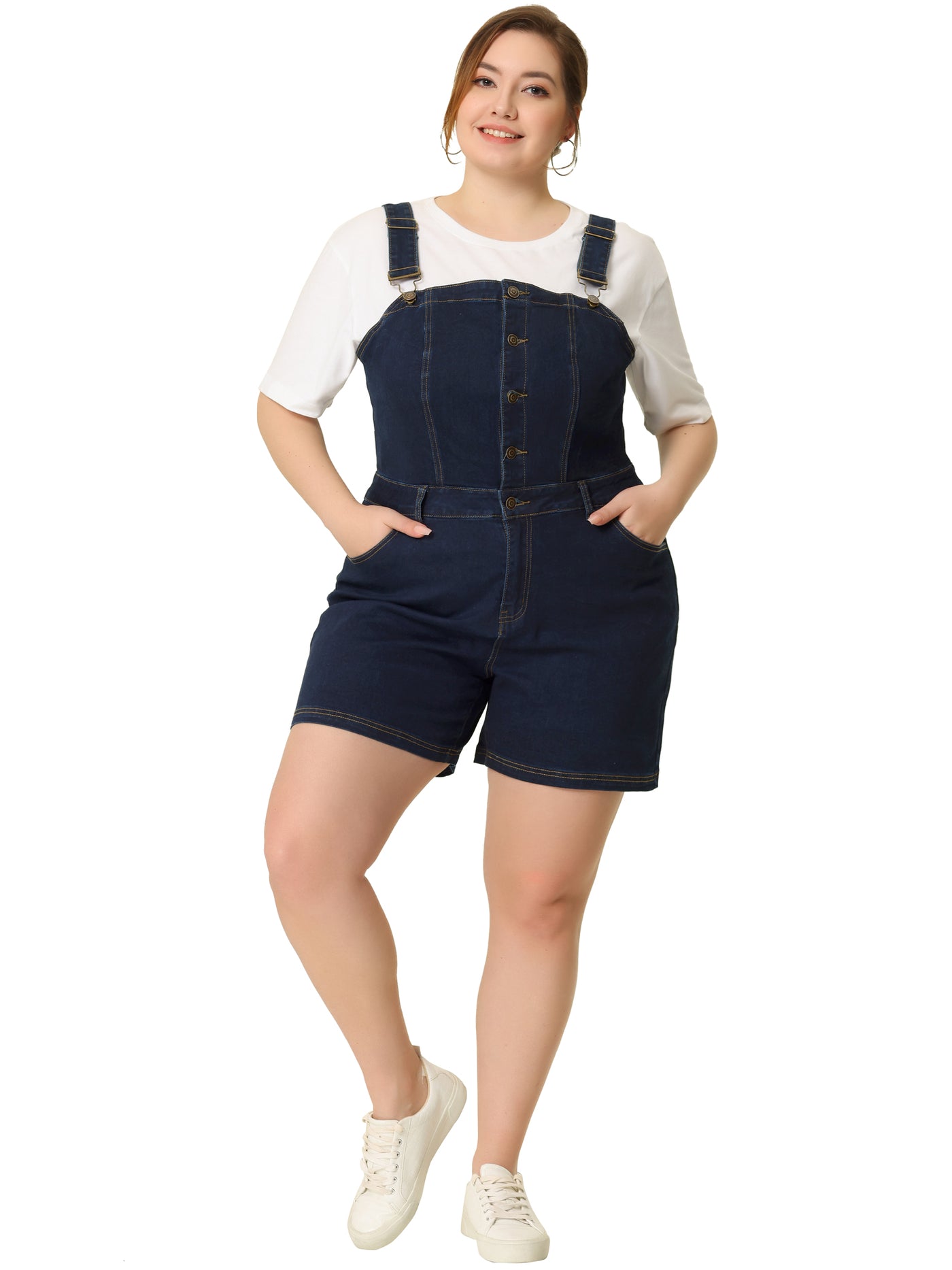 Bublédon Plus Size Button Denim Overalls for Women Fashion Single Breasted Jumpsuit with Pockets