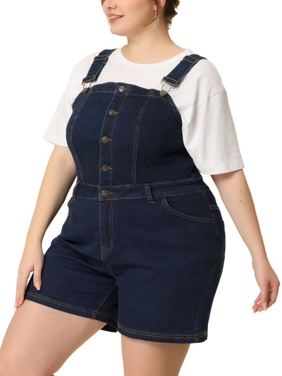 Plus Size Button Denim Overalls for Women Fashion Single Breasted Jumpsuit with Pockets