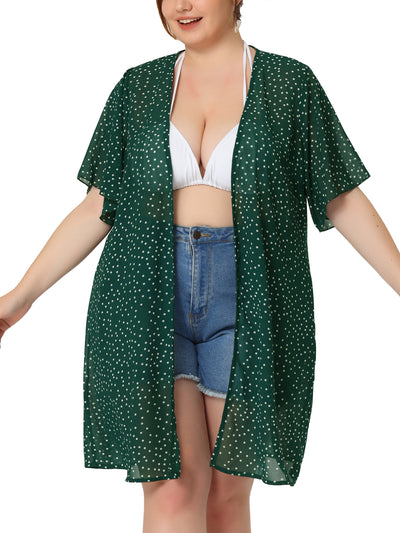 Women's Plus Size Cardigan Polka Dots Bell Sleeve Chiffon Summer Cardigans