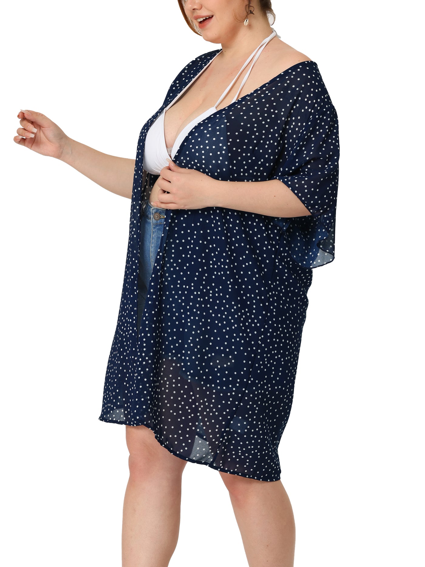 Bublédon Women's Plus Size Cardigan Polka Dots Bell Sleeve Chiffon Summer Cardigans