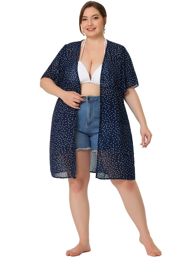 Women's Plus Size Cardigan Polka Dots Bell Sleeve Chiffon Summer Cardigans