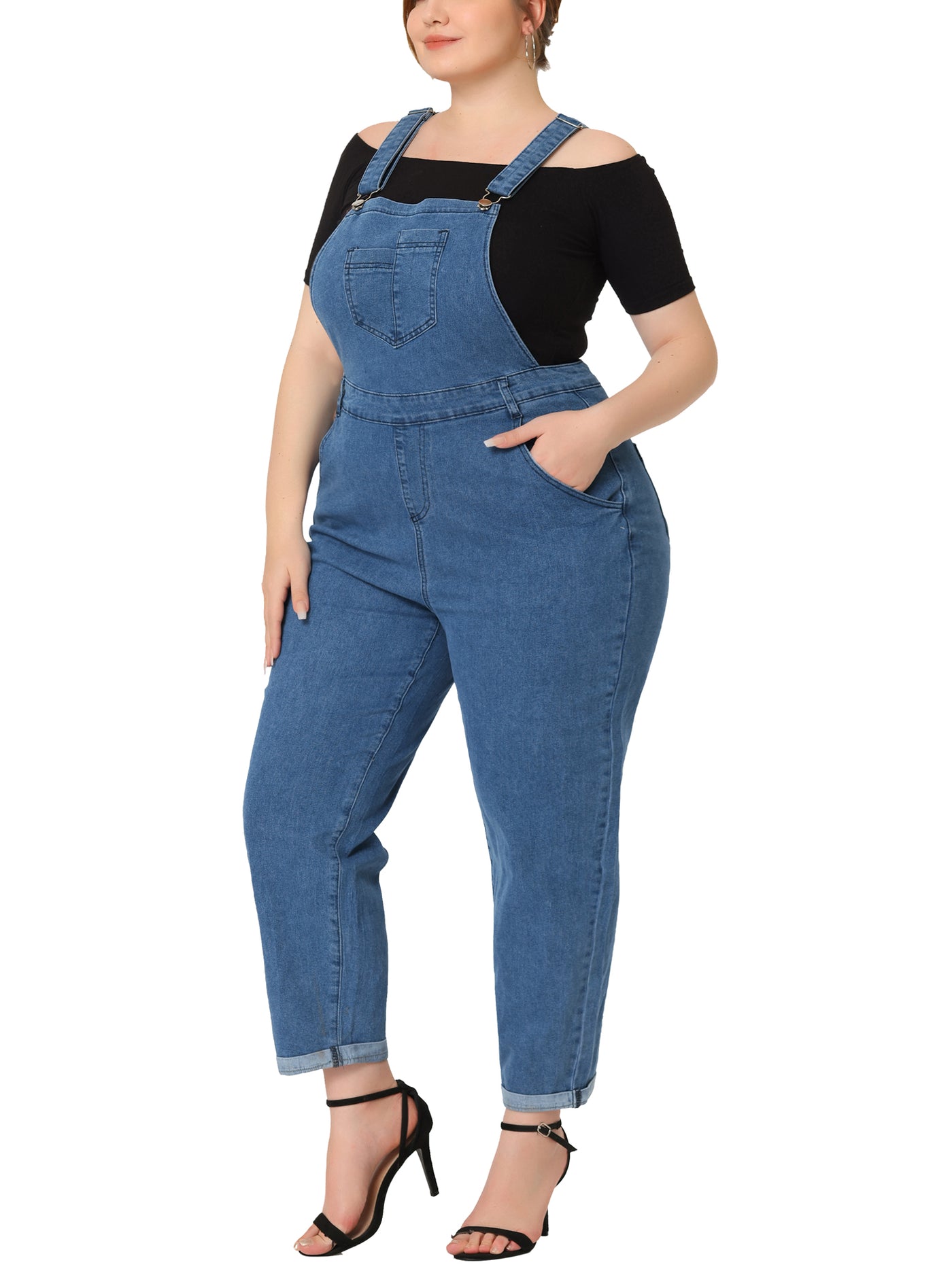 Bublédon Women's Plus Size Casual Stretch Adjustable Denim Bib Overalls Jeans Pants Jumpsuits
