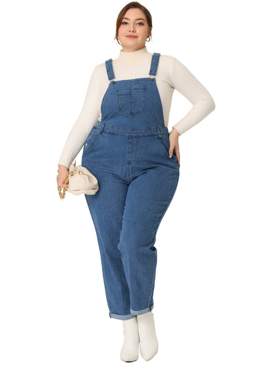 Women's Plus Size Casual Stretch Adjustable Denim Bib Overalls Jeans Pants Jumpsuits
